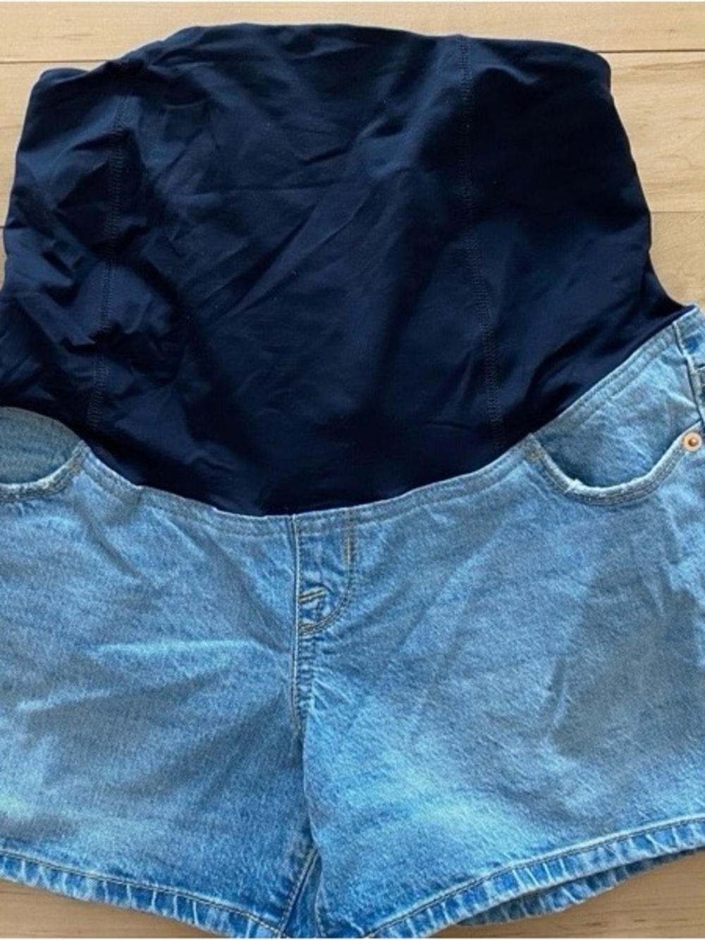 Isabel Maternity by Ingrid & Isabel Navy Panel Light Wash Denim Shorts